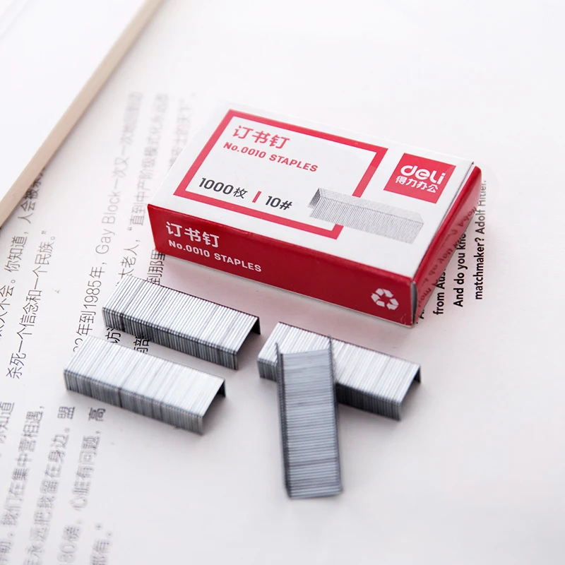 1000PCS/BOX Deli 0010 Universal 10# Staples 9.3x5mm Binding Staples for 12 Sheets 70g Paper Office School Supply
