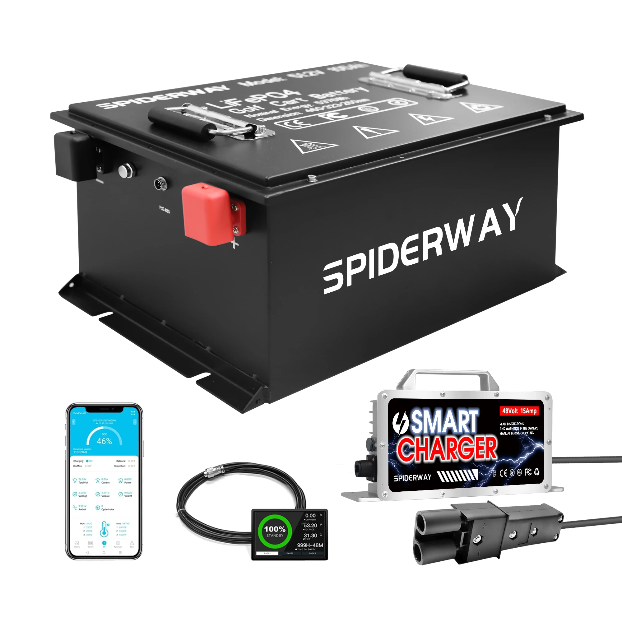 

48V 150Ah LiFePO4 Lithium Golf Cart Battery With 25A Charger 250A BMS 6000+ Cycle Max 12.8kW 10Year Perfect for Yamaha G19 G22