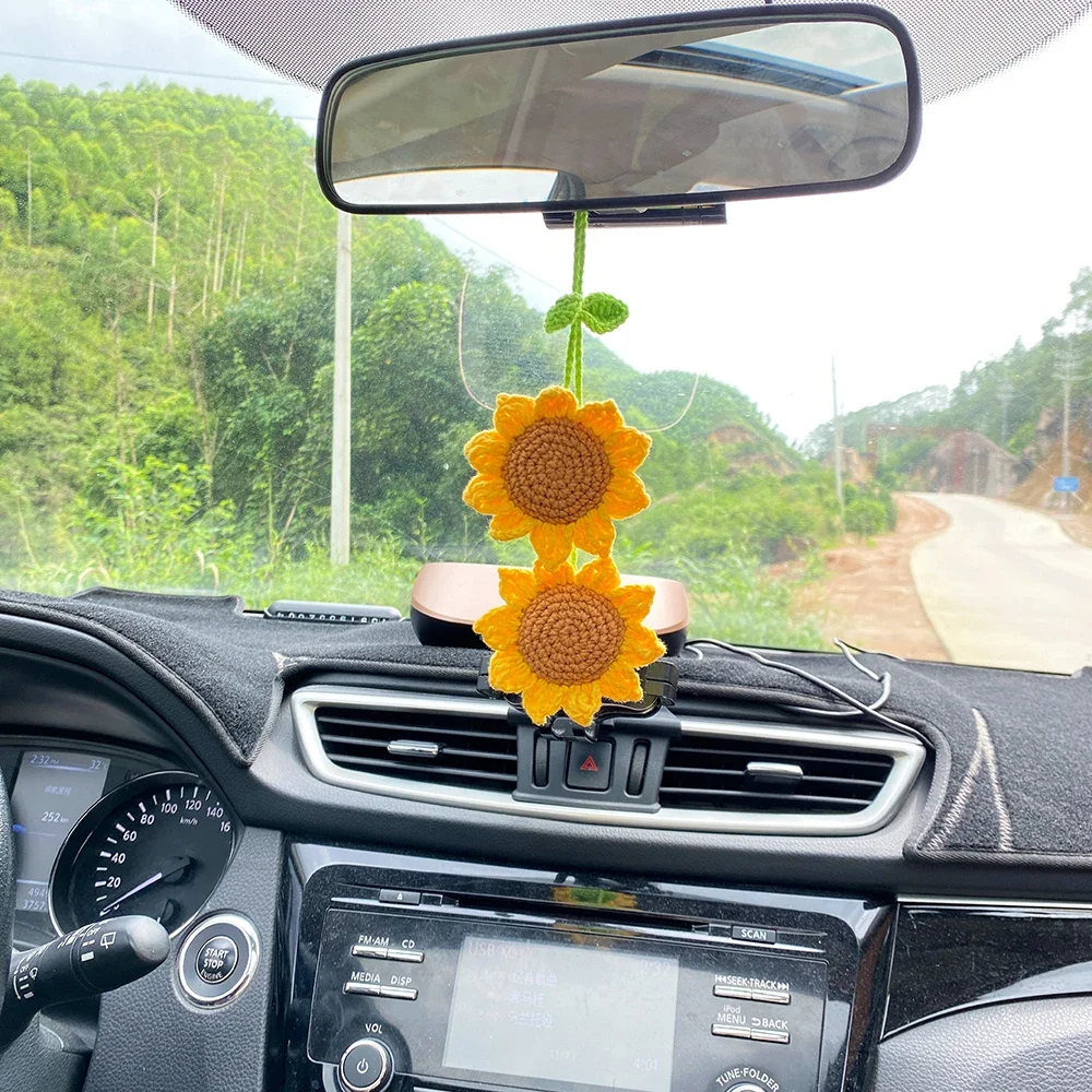 

2 Pcs Sunflower Accessories For Women Car Mirror Hanging Teens Interior Rear View Mirror Flower Decor Charm