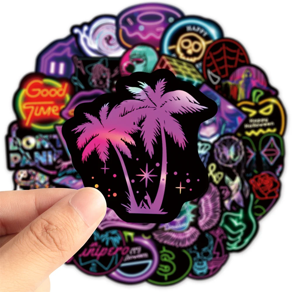 10/30/50PCS Neon Cartoon Graffiti Waterproof Sticker Personalized Creative Trend Decorative Refrigerator Guitar Helmet Wholesale