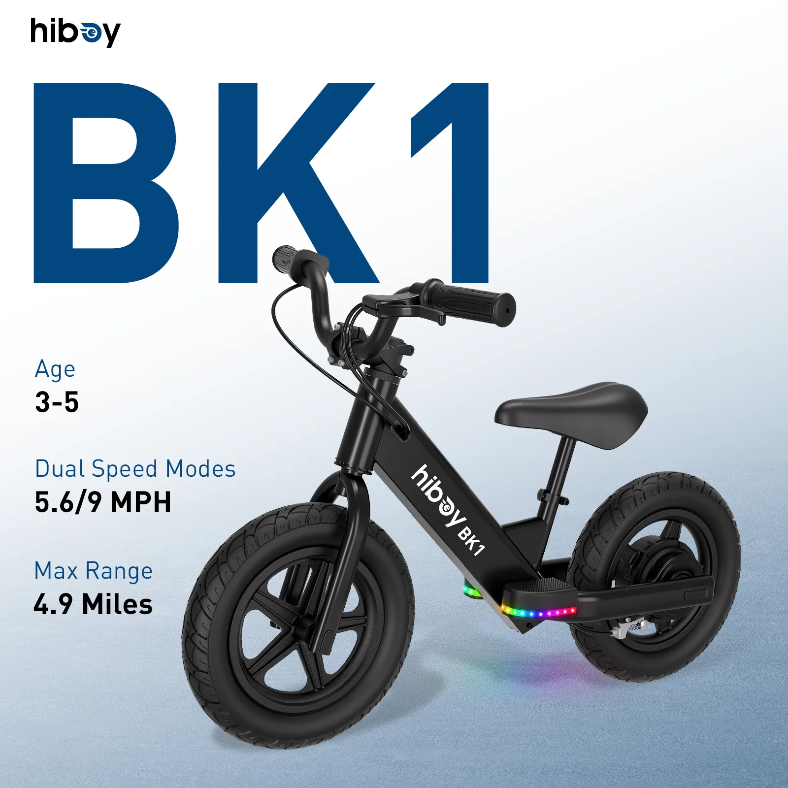 Hiboy BK1 Kids Electric Balance Bike 12 Inch Tire, 5.6/9mph Speed, Adjustable Seat, 4.9 Miles Range for Ages 3-5