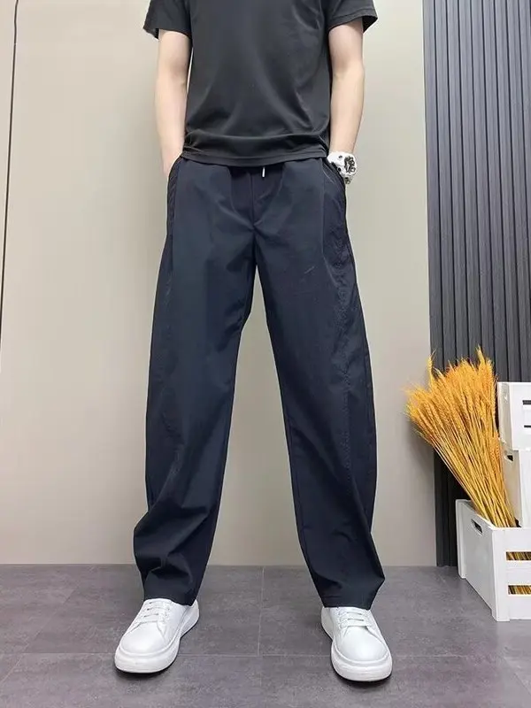 

2025 New American Retro Summer Casual Loose Straight Leg Men's Long Pants Polyester Fiber mid Waist Trousers for Men