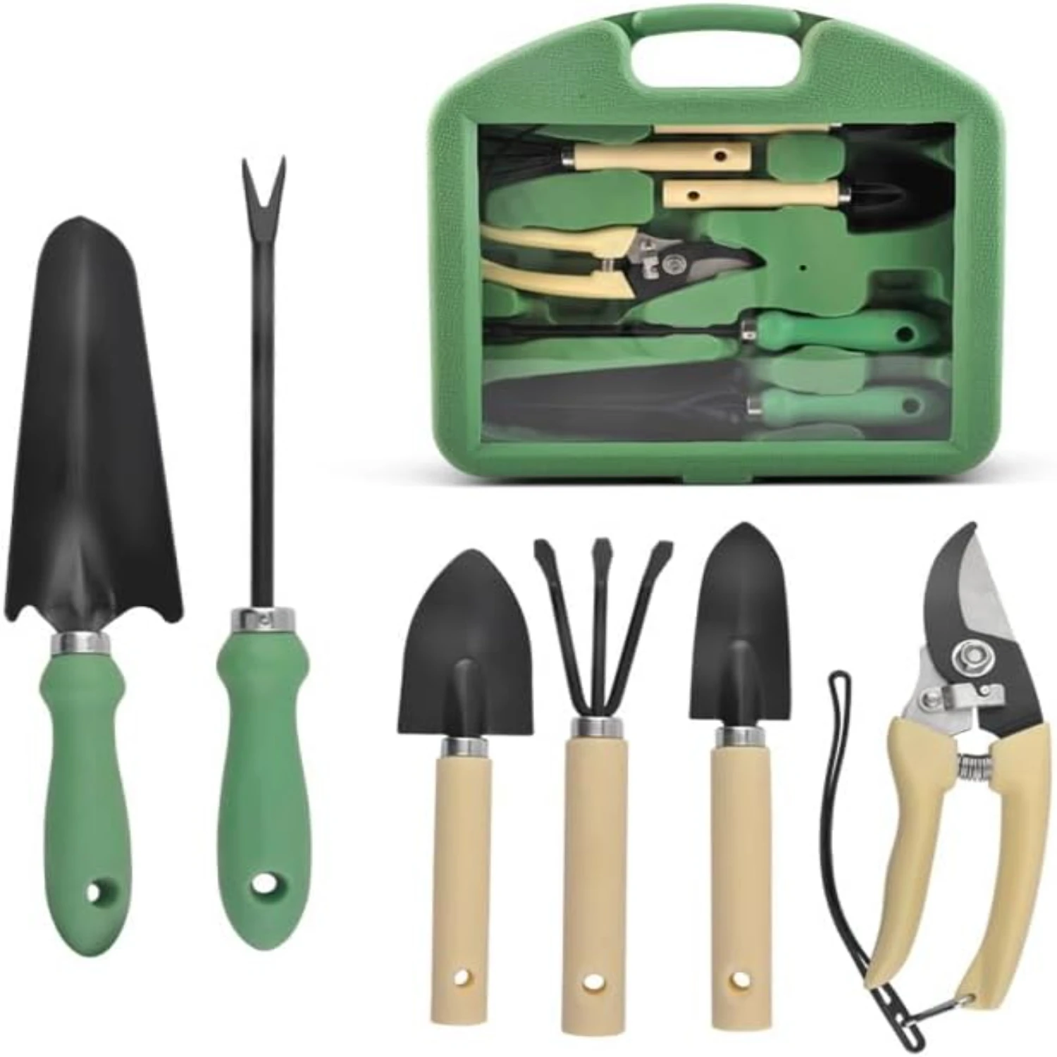 

High-Quality Green Steel Garden Tool Set - Beautifully Packaged with Durable Non-Slip Rubber Grip for Easy Handling - Heavy Duty