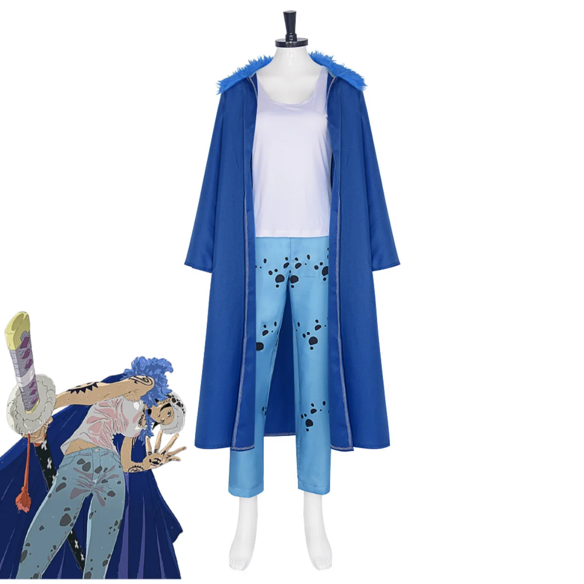 مجموعة حفلات الهالوين أنيمي ترافالغار د. قانون المياه تأثيري حلي الأزرق أفخم طوق معطف عباءة السراويل الزرقاء موحدة الكبار رجل امرأة