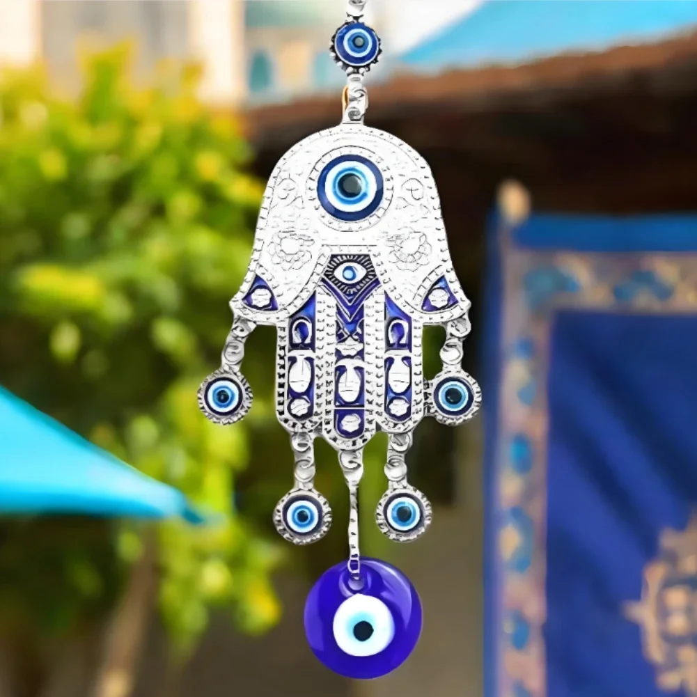 Porte-clés en forme d'oeil bleu, palmier de Fatima turc, exorcisme musulman, amulette porte-bonheur, pendentif de voiture en alliage de Zinc, bijoux de mascotte de méditation Feng Shui