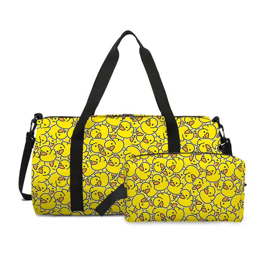 

Two Piece Yellow Duck Large Capacity Travel Bag,Cosmetic Bag For Boys/Girls Best Gifts 3D Cartoon Leisure Durable Travel Duffels