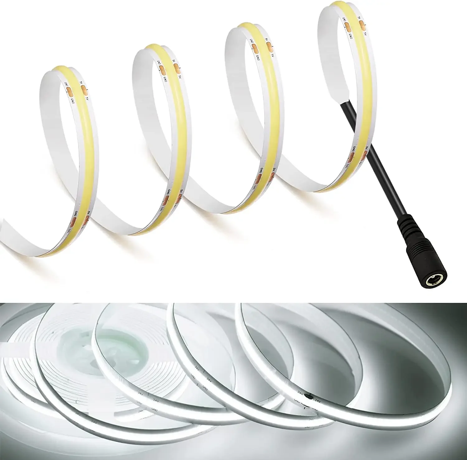 10M COB LED Dimmable Strip Light 8MM 312 Leds/M High Density DC 12V 24V Flexible Tape Strip Super Good Warm Nature Cool White