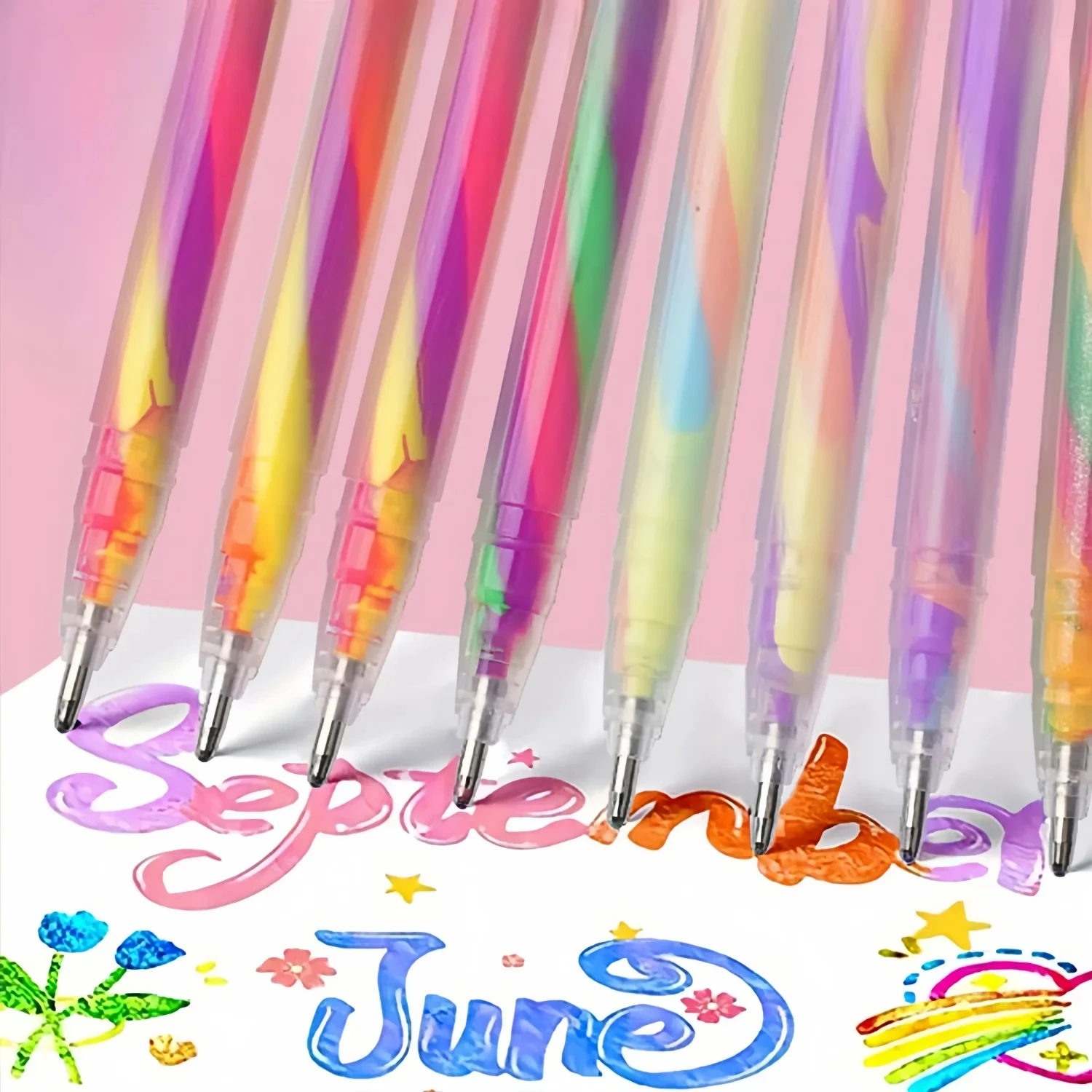 6 pçs mistura de 3 cores arco-íris gel canetas mudança de cor caneta esferográfica glitter conjunto para adultos livro de colorir desenho rabiscar