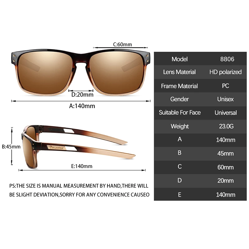 TR90 أزياء القيادة الصيد UV400 الرياضة أزياء مربع الاستقطاب النظارات الشمسية رجل