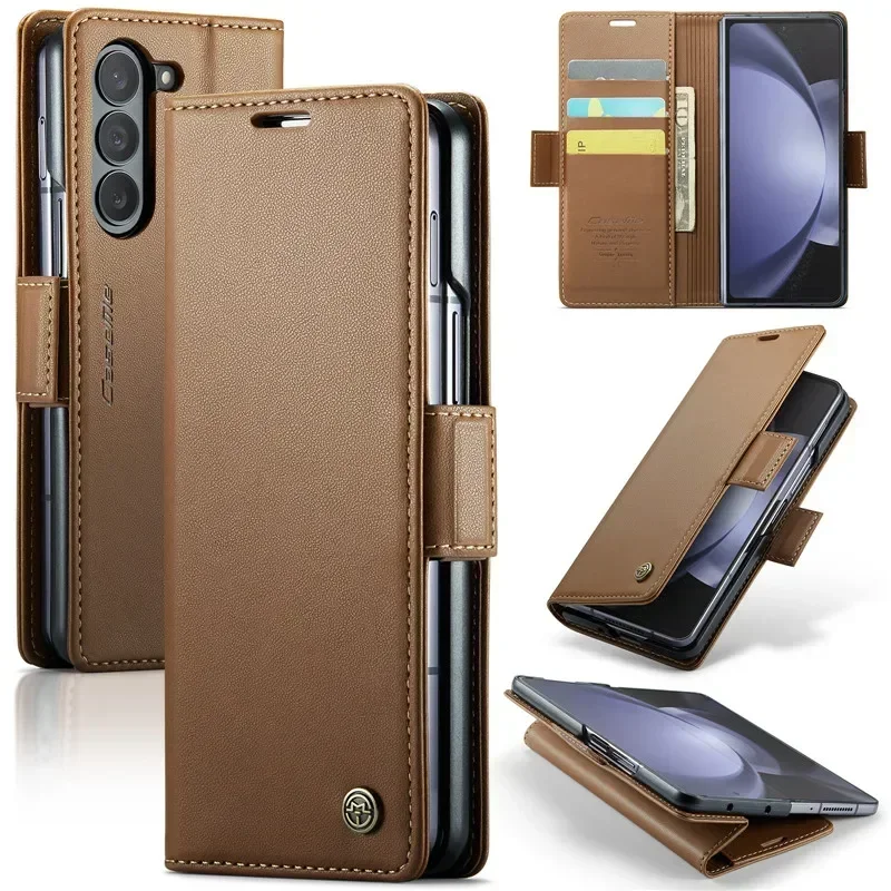 EUCAGR Luxury Magnetic Wallet Leather Case For Samsung Galaxy Z Fold 6 5 Shockproof Card Holder Pocket Cover For Galaxy Z Fold6