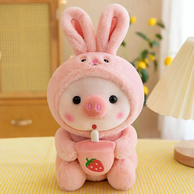 25 centimetri Kawaii Bubble Pig Peluche Giocattolo di Peluche Coniglietto Rana Tigre Morbido Cuscino Tazza Tè Al Latte Boba Peluche Bambola Bambini Regali Di Compleanno