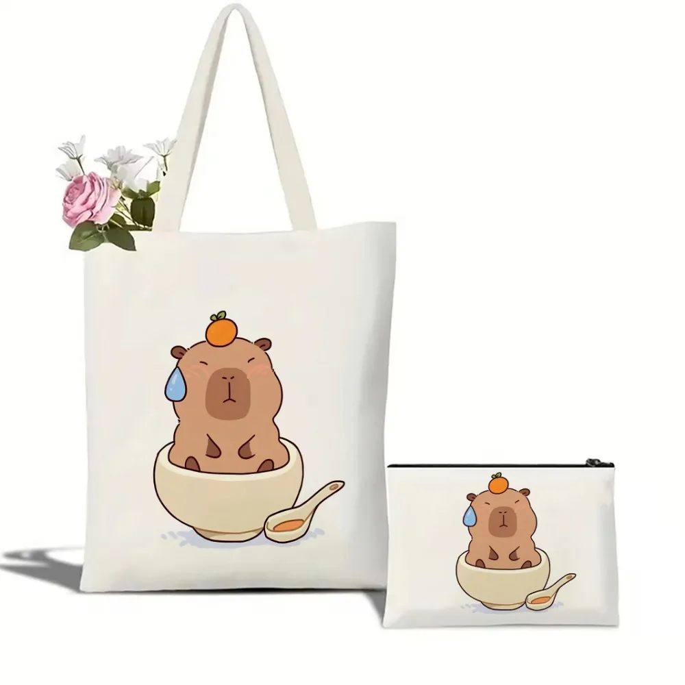 

Large Durable Cotton Canvas Bag Funny Capybara Stacking Pattern Yoga Tote Bag for Workouts Shopping Trendy Casual Use