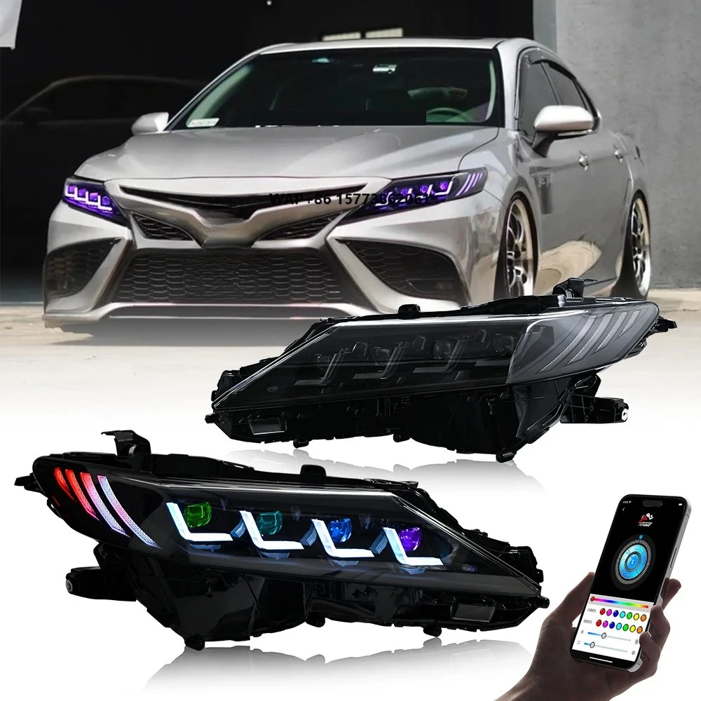 2 Unit RGB Head Lamp Automotive Accessories Front Light New 12V RGB Variable Color Headlight for Tyt Camry 2018-2022
