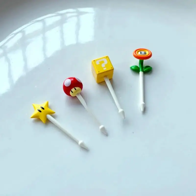 8pcs/set Super Marios Bros Fruit Fork Cartoon Kids Mini Toothpick Cake Snack Dessert Bento Lunch Forks Tool Kitchen Party Gifts