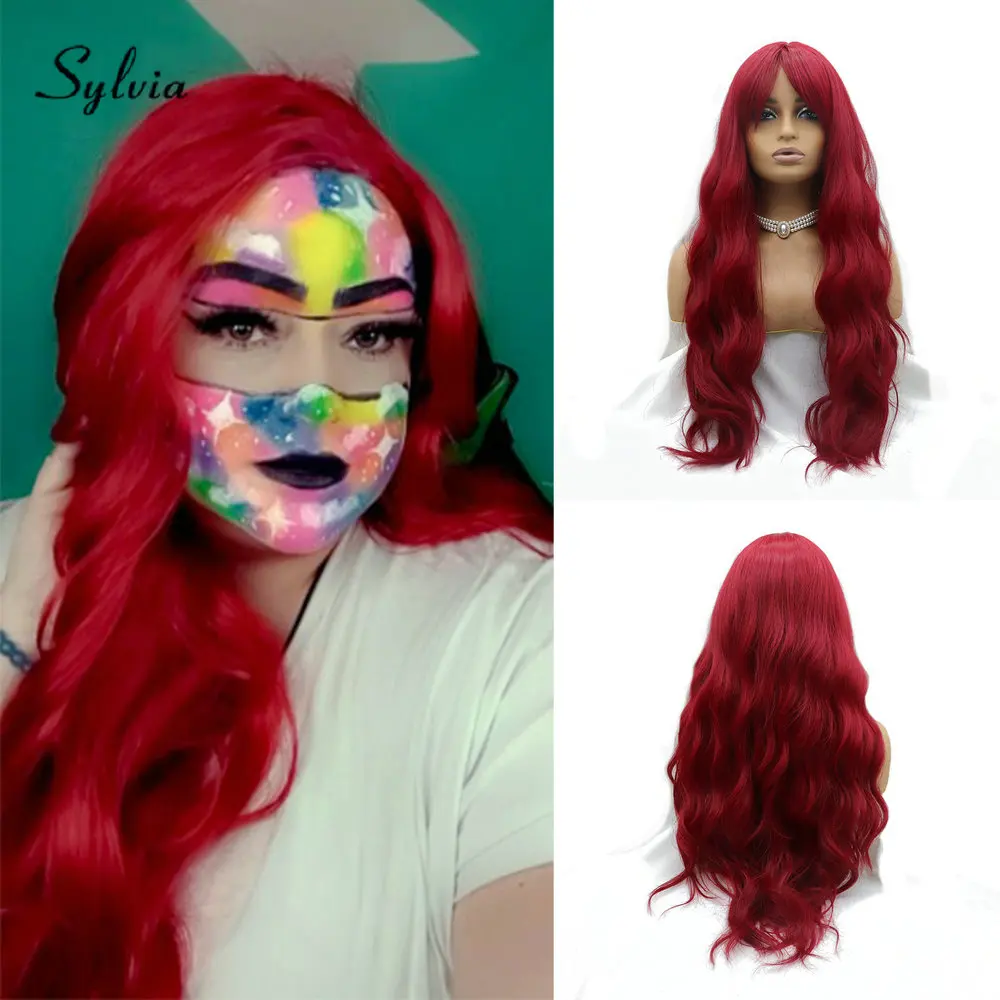 

Sylvia Red Synthetic Wigs for Women Natural Looking Long Wavy Wigs NONE Lace Front Red Hair Heat Resistant Fiber 24 inch