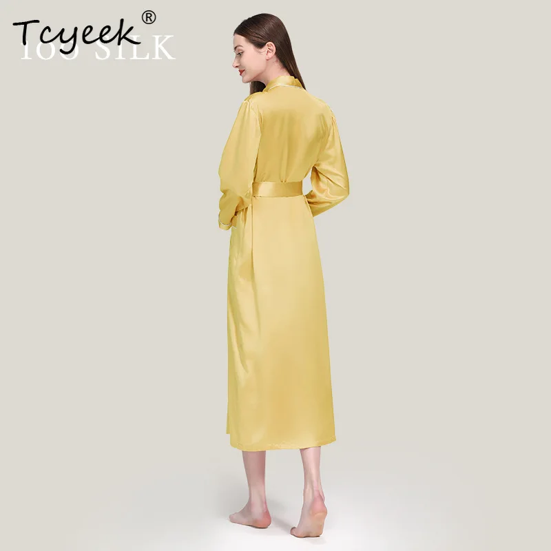 

Tcyeek 22 Momme 100% Pure Mulberry Silk Long Robe for Women Silky Sleepwear Ladies Elegant Nightgown Natural Pajamas P3D047QM