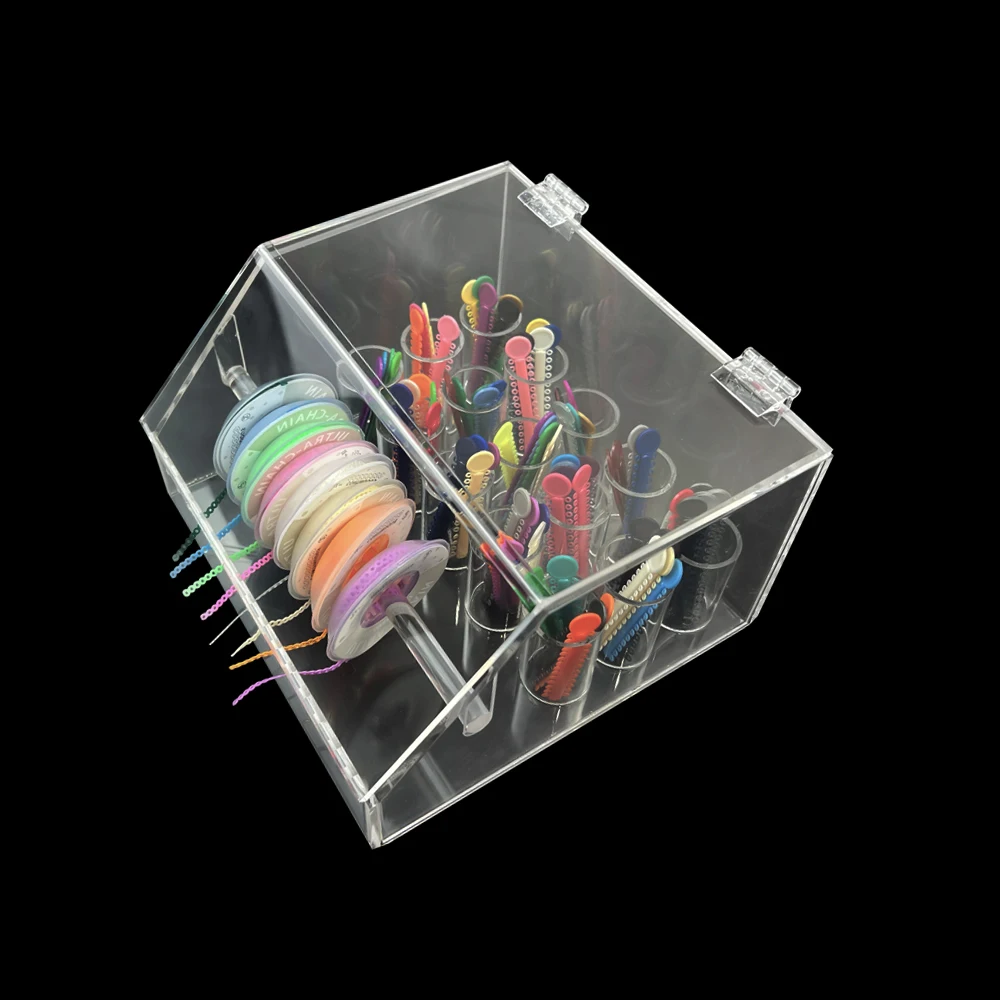 Dental Acrylic Box Orthodontic Power Chain Placing Case Ortho Ligature Tie Organizer Storage Box Rubber Band Dispenser Holder