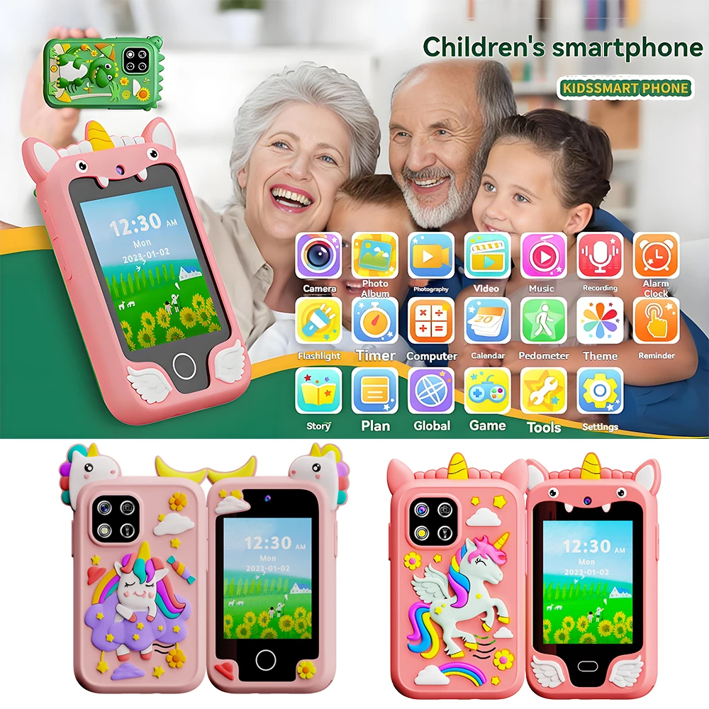 어린이 스마트폰 장난감 터치스크린 유니콘 아기 모바일 퍼즐 게임 MP3 음악 플레이어 어린이 미니폰 장난감 남아 여아 선물