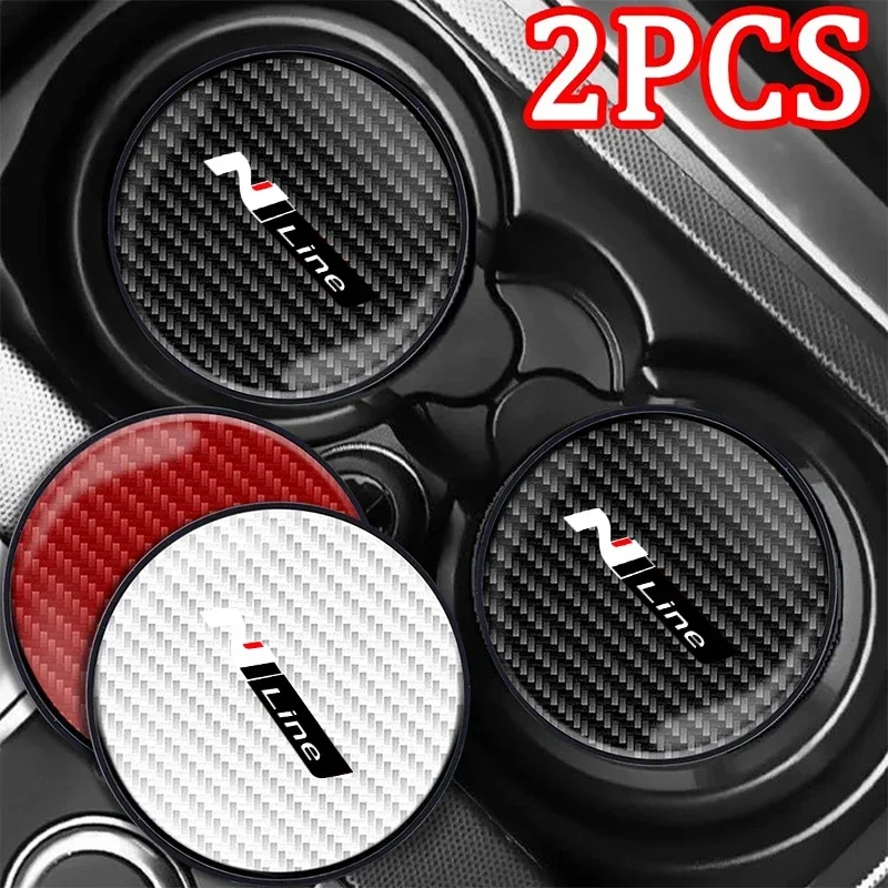 

1/2Pc Car Carbon Fiber Coaster Water Cup Slots Non-Slip Pad For Hyundai Santa Sonata Solaris Azera Creta Tucson Car Accessories