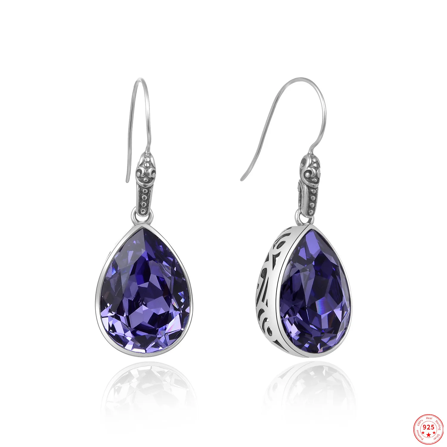 S925 Sterling Silver Charms Drop Earrings for Men Women Hollow Eternal Rattan Pattern Inlaid Amethystal Ear Drop Wholesale