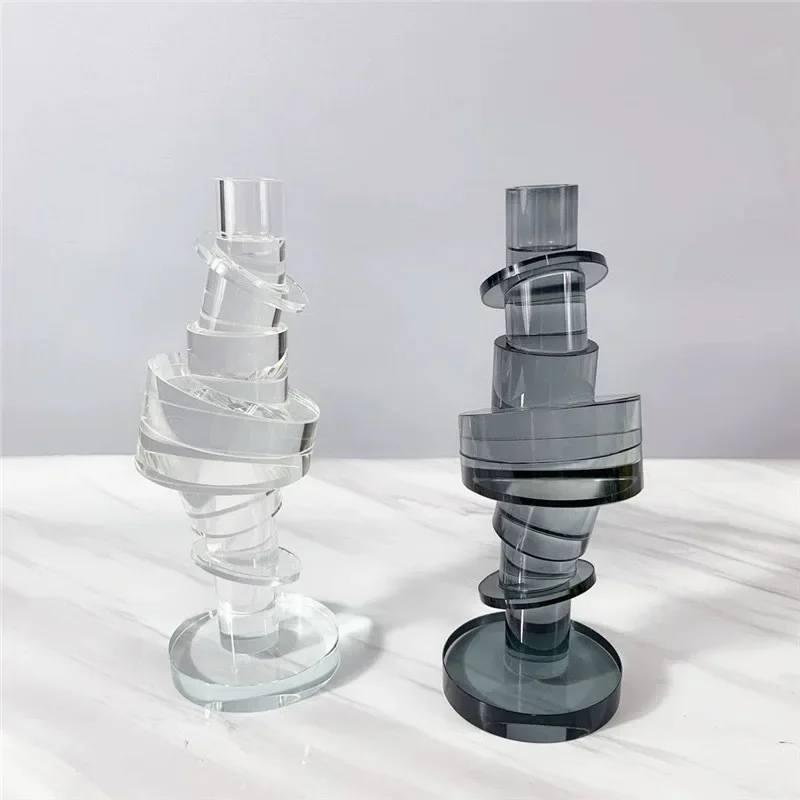 Glass Ornament Geometric Crystal Sculpture Round Ball Cylindrical Stack Transparent Decorative Figurines Home Decoration