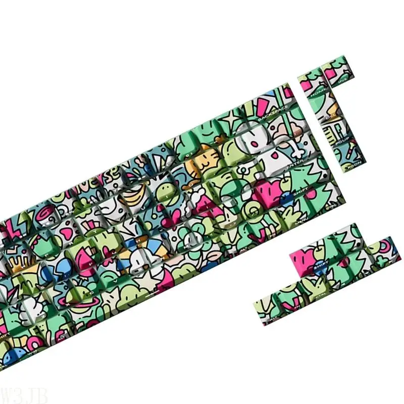 W3JB 74/140 Tasten, Graffiti-künstlerisches Design, PBT-Originalprofil, Seitendruck, transparente Tastenkappen für Tastaturen – Detail 7