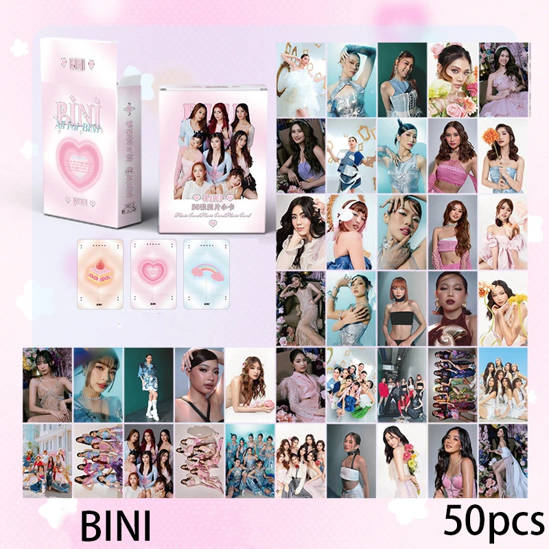 50pcs/setKPOP BINI Diva Laser Small Card 3 Inch Self-printed LOMO Card Photo Book Gift Card HD Printing Photo Glitter Postcard