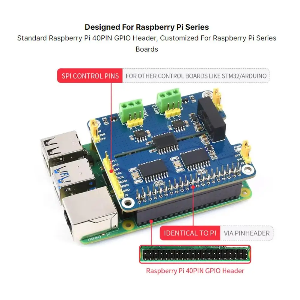 Raspberry Pi Dual-annel Isolated 2--can Bus Expansion Development Board Module Mcp2515 Sn65hvd230 2-annel For N8l6