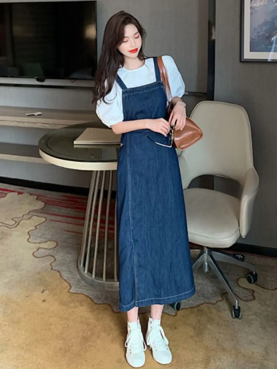 

Женский джинсовый комбинезон для похудения больших размеров, комплект Dr, повседневный комплект из смеси хлопка и полиэстера, летний костюм из двух предметов Faion