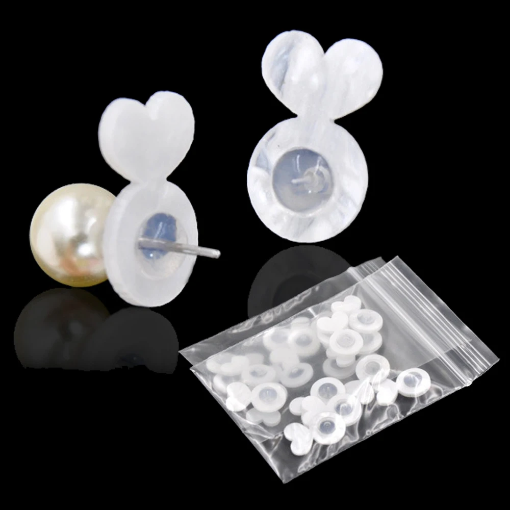 10/30/50pcs Heart Rubber Earring Support Backings Stopper for Droopy Heavy Dangle Studs Ear Jewelry Making Supplies Material