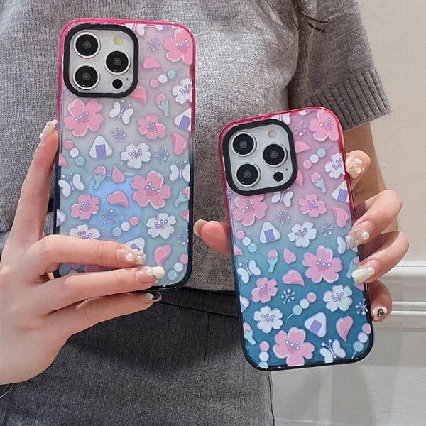 

Pink White Flower 2.0 Acrylic Colorful Border Phone Case Cover for iPhone 12 13 14 15 16 Pro Max Case