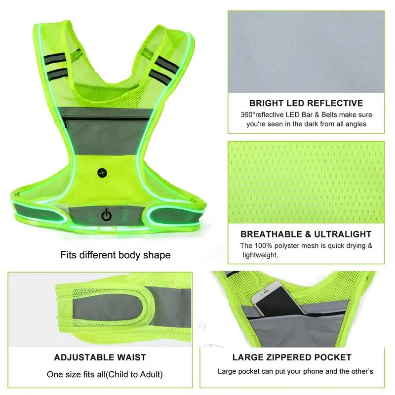 Outdoor Cycling Reflective Vest High Visibility Safe Jacket Night Riding Running Jogging Cycling LED Reflective Vest