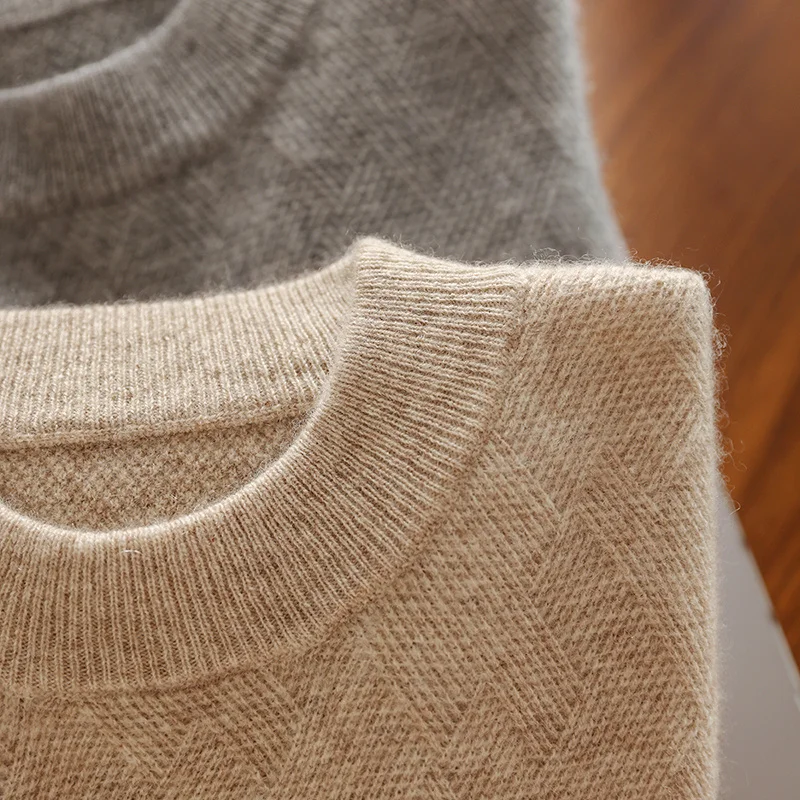 

Men's 100% Pure Cashmere Pullover Business Casual Solid Knitted Sweater Loose round Neck Thick Jumper High-Quality Pull