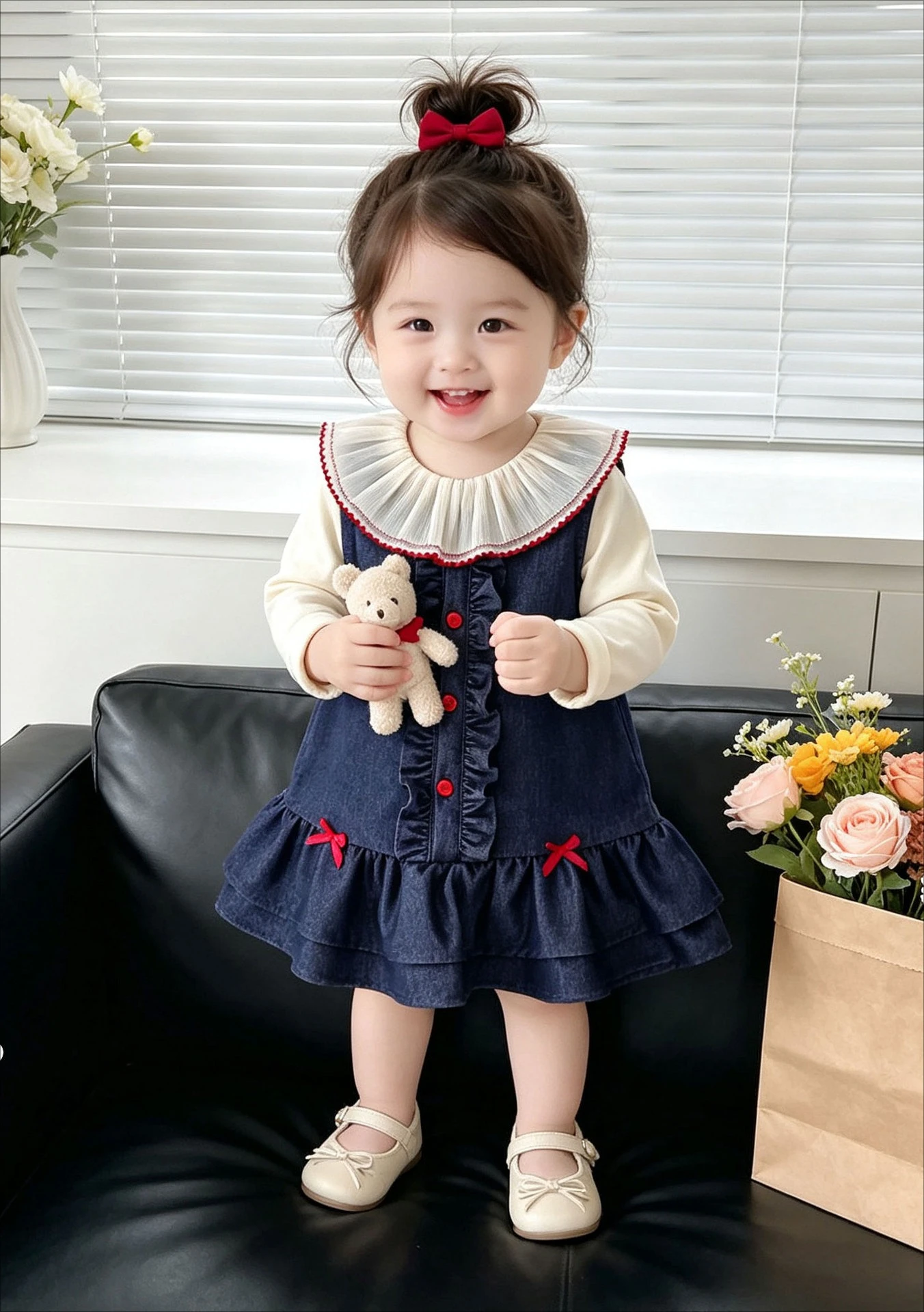 2026 Girls Fall Dress Set New Stylish Baby Girl Large Stylish Kids Out Wear Bow Knot Sleeveless Dress