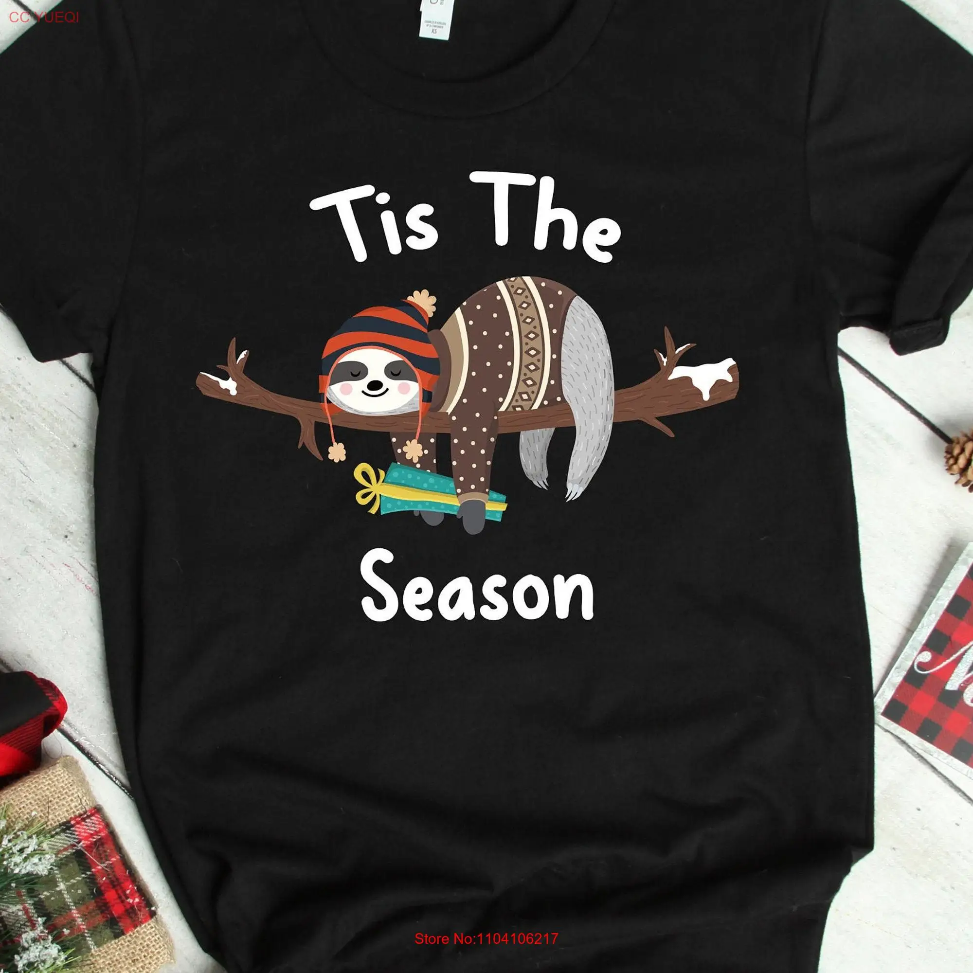 Sloth T Shirt Christmas Funny Tis The Season Lover Holiday long or short sleeves