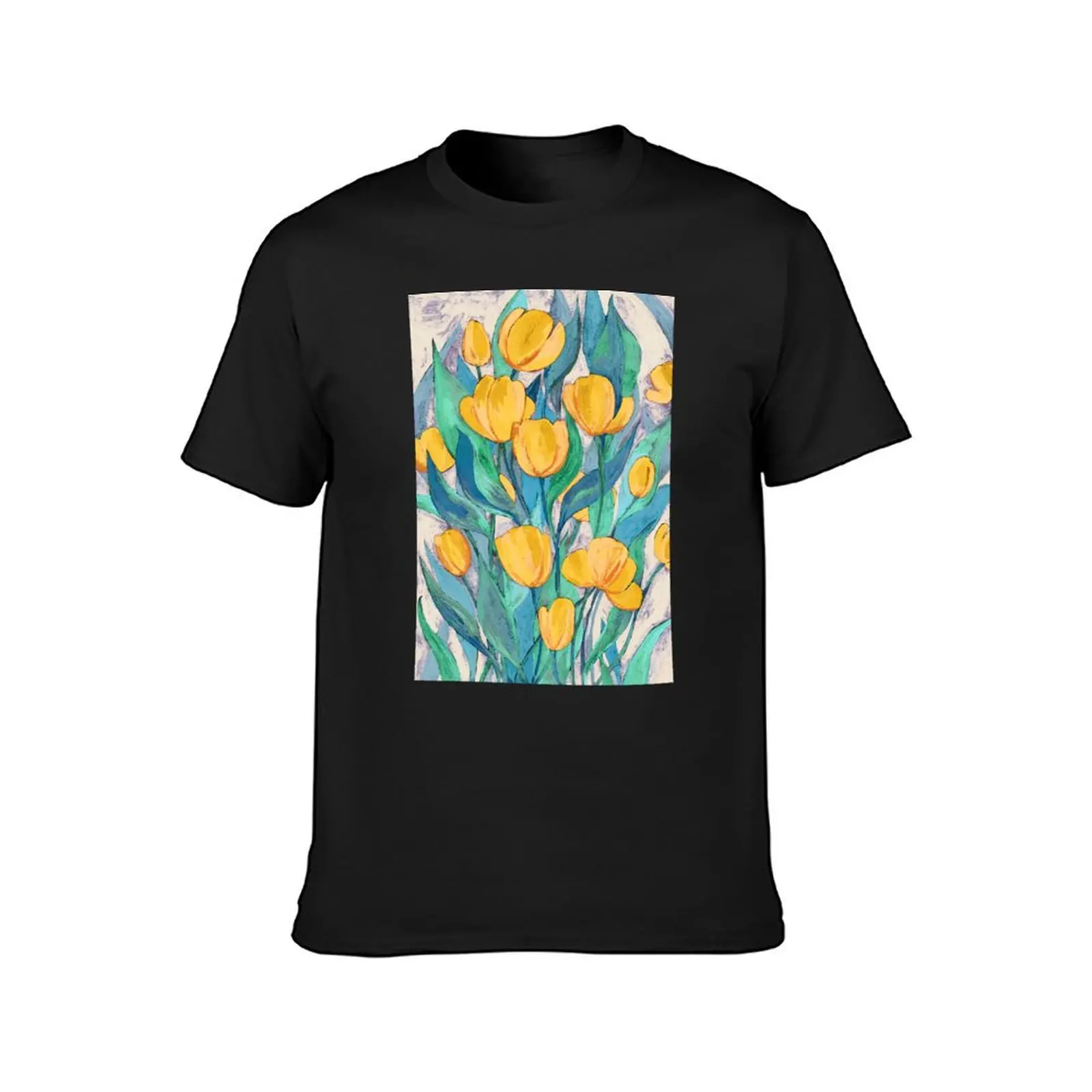 Blooming Golden Tulips in Gouache T-Shirt cute tops heavyweights quick-drying black t shirts for men