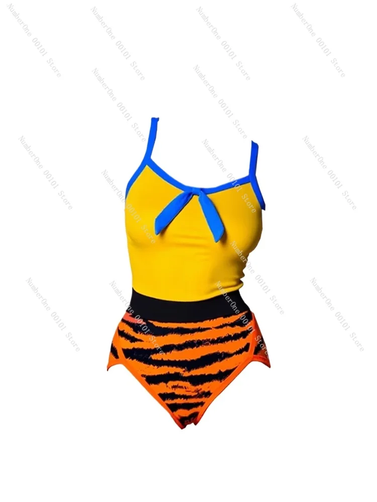 

Unique Lace-Up Color-Block Collar One-Piece Swimsuit for Women 2025 Summer Retro Hot Slimming Swimsuit