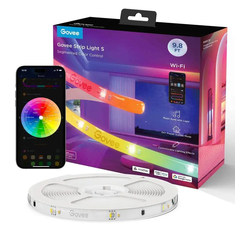 

10ft Smart LED Strip Lights RGBIC WiFi Bluetooth App Control Alexa Google Assistant Voice Music Sync Neon Lights for Bedroom