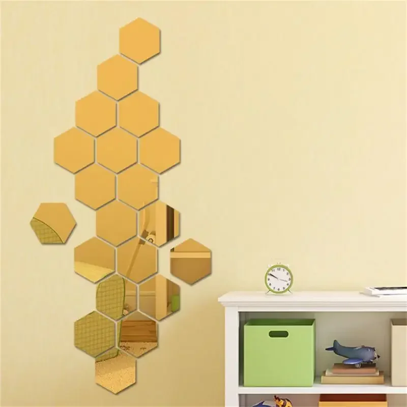 Wall Stickers Hexagon Mirror Environmental Acrylic Wall Sticker Background Wall Decoration Mirror Sticker