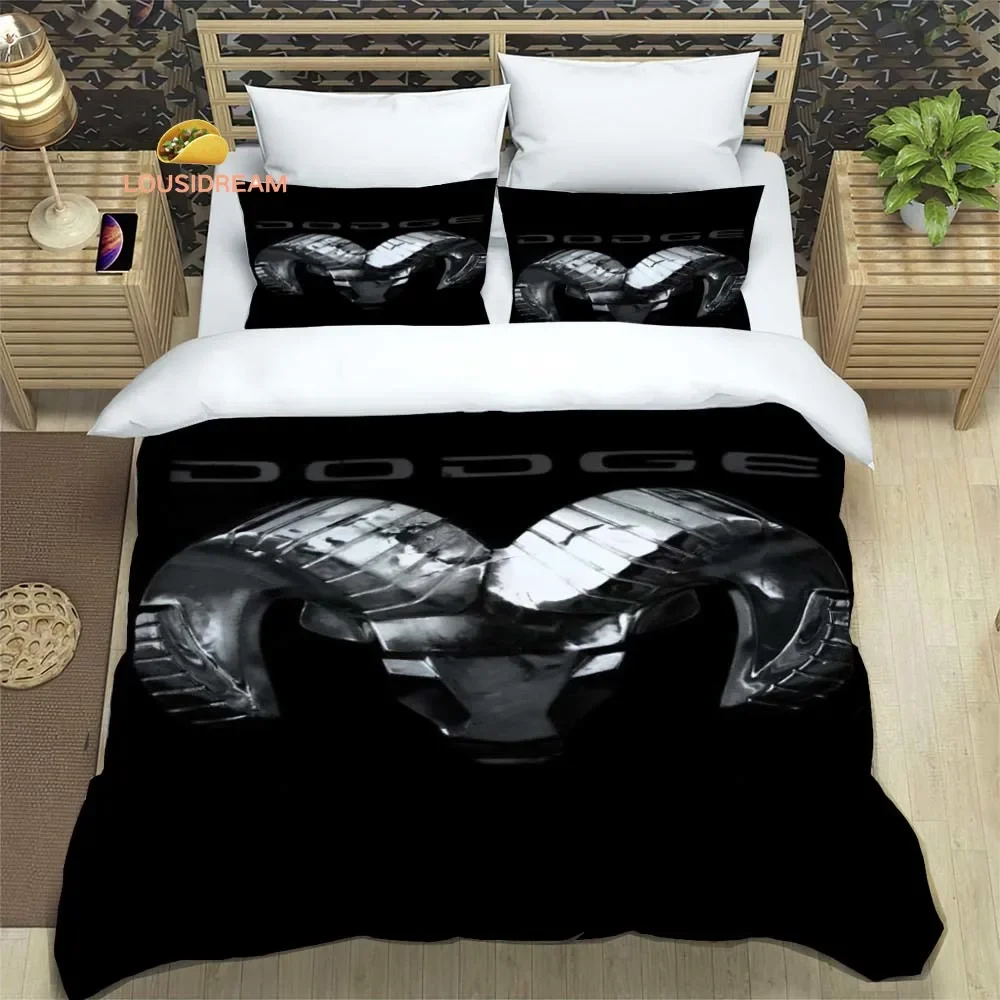 Dodge Logo Printed Sheets Quilt Covers Bedding Dormitory Sheets Three-piece Bedding Set Three-piece Soft Warm Bedding Set