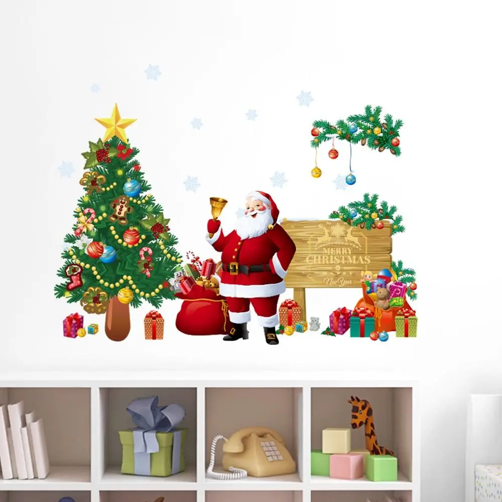 Removable Christmas Tree Wall Stickers Self-Adhesive Waterproof Christmas Wall Art Decals Reusable Easy Peel Festive Wall Decor