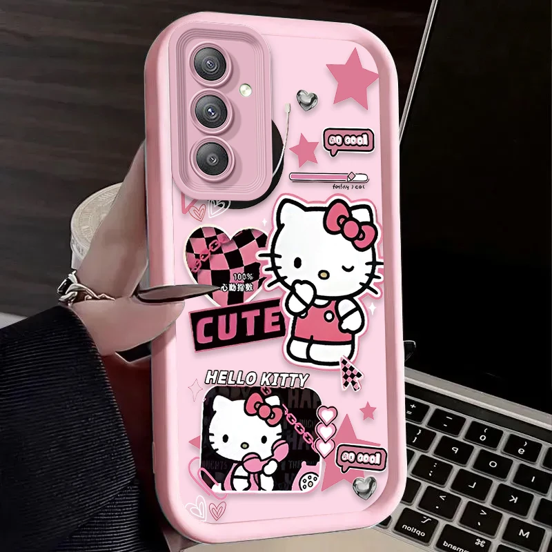 สีชมพูน่ารักHello Kittyนุ่มซิลิโคนสําหรับSamsung Galaxy S25 S24 S23 Ultra S22 S21 Plus FE 5G A54 A34 A14 A73 A53 A33 5G