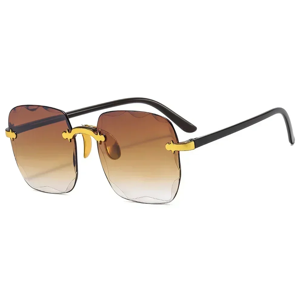 Gafas de sol cuadradas sin montura para mujer, lentes de sol con degradado, sin marco, de marca de diseñador