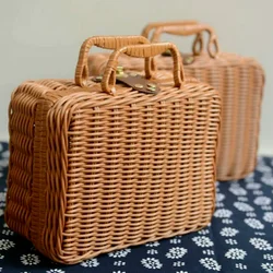 Retro PP Rattan Baskets Picnic Storage Basket Wicker Suitcase with Hand Gift Box Woven Cosmetic Storage Box Organization Storage