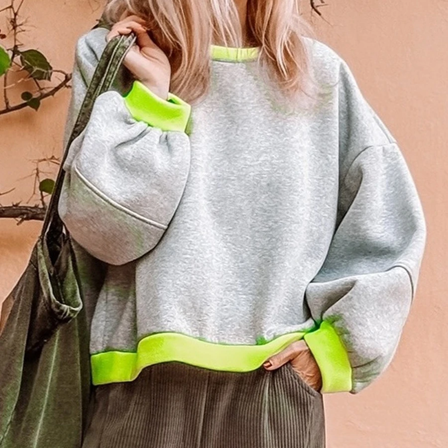 سترة نسائية موديل 2025 مُزينة بقطع القماش فضفاضة غير رسمية بأكمام طويلة وفتحة رقبة مستديرة لشتاء وخريف