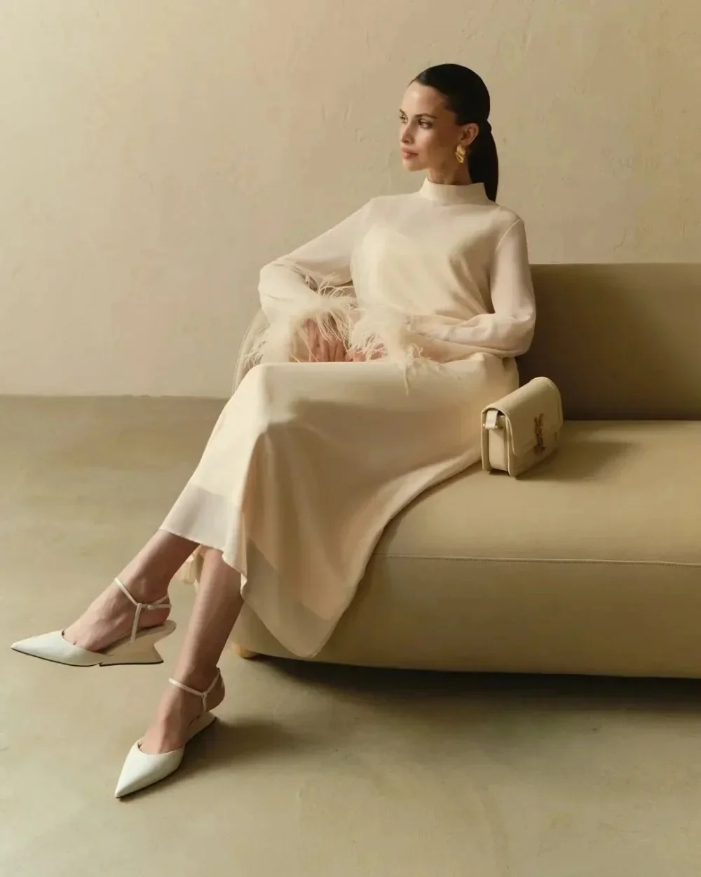 JDY Personalizzato Squisito Chiffon Piuma Pieghettato Tubo Dritto O-Collo Abito Midi Abito da Cocktail Moderno Stile Pastorale Cinese