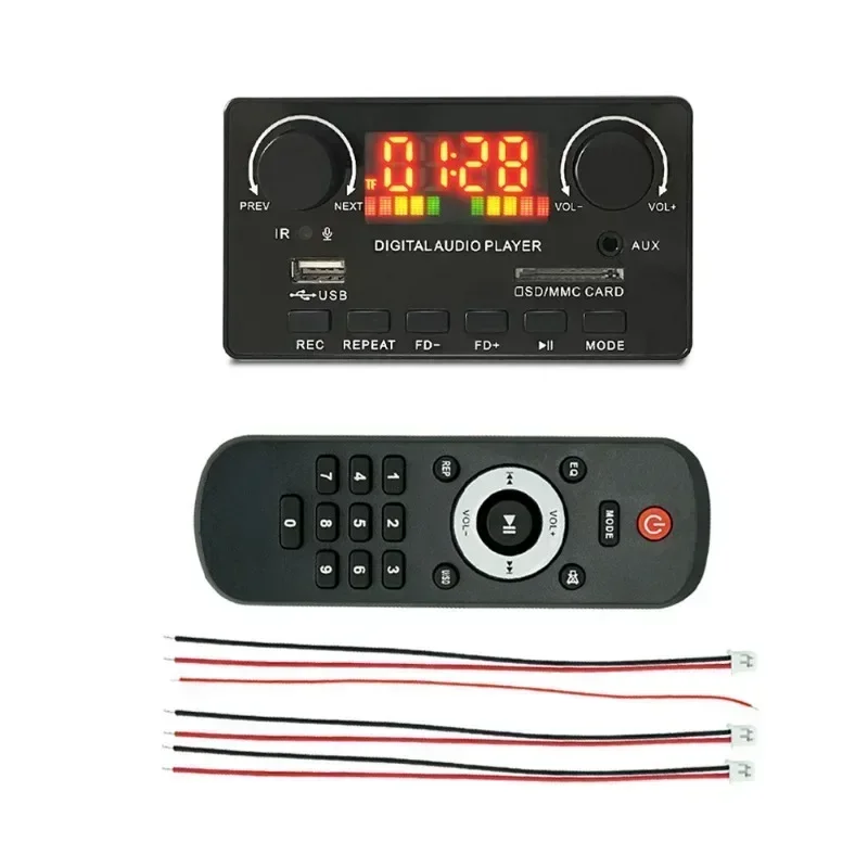 2*40W Amplifier Bluetooth 5.0 Bass MP3 Player WAV Decoder Board 12V Car FM Radio Module Support Alarm Clock TF USB AUX Record