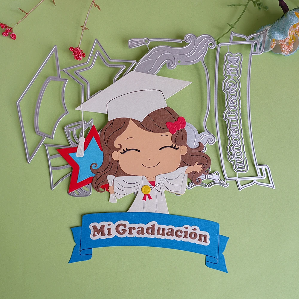 

Spanish girl MI GRADUACION cutting dies for English letters, scrapbooks, reliefs craft stamps, photo album puzzl