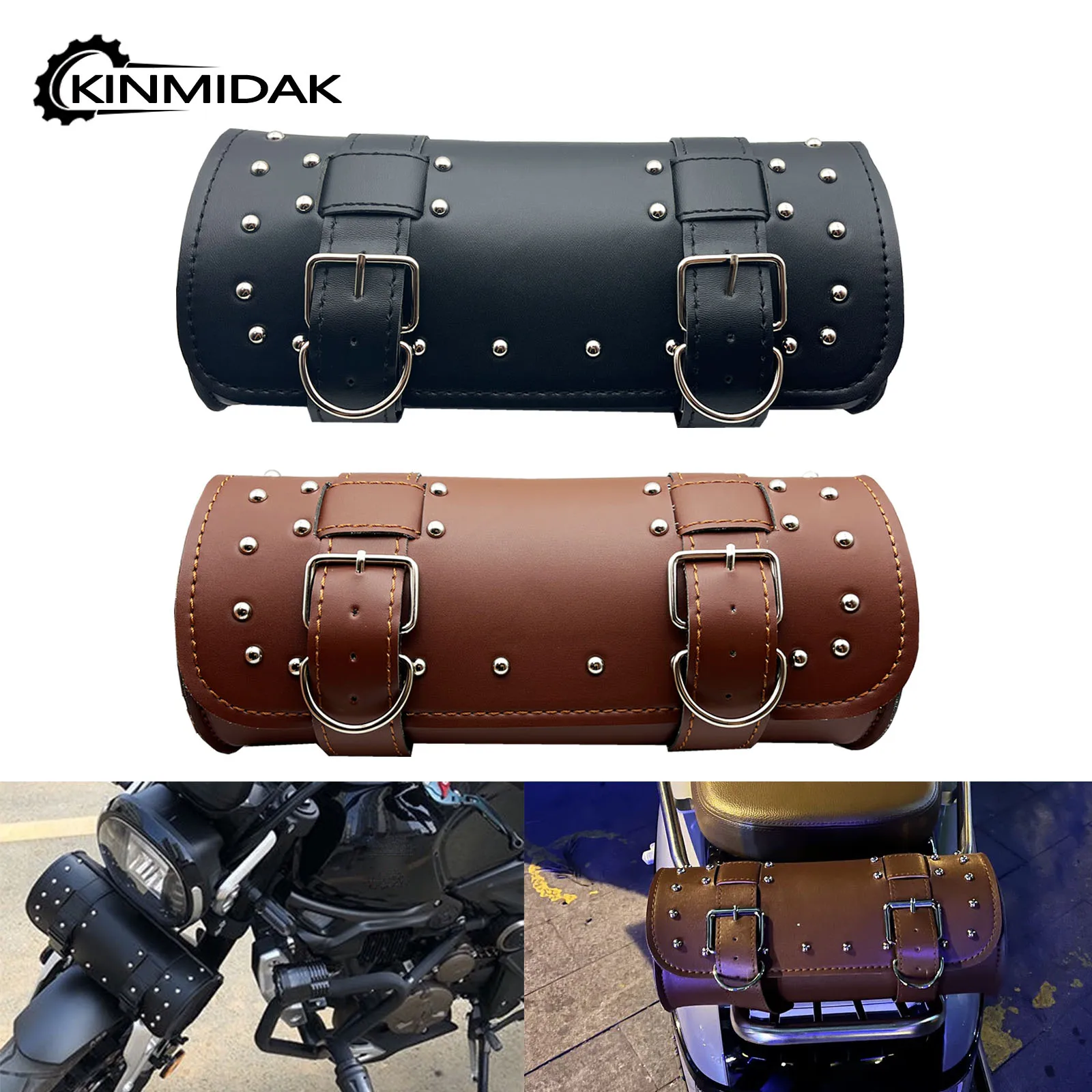 Universal Motorcycle Tool Bag PU Leather Front Fork Handlebar Saddlebag Roll Tail Storage Bag For Harley XL Chopper For Honda