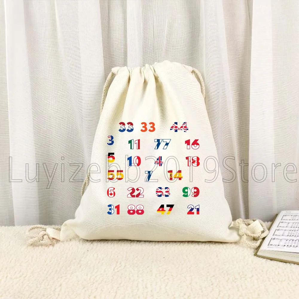 Cute Racing Drivers Numbers Pattern Jersey Numbers Sports Canvas Drawstring Bags Soccer Backpack Gym Sackpack Gifts String Bag